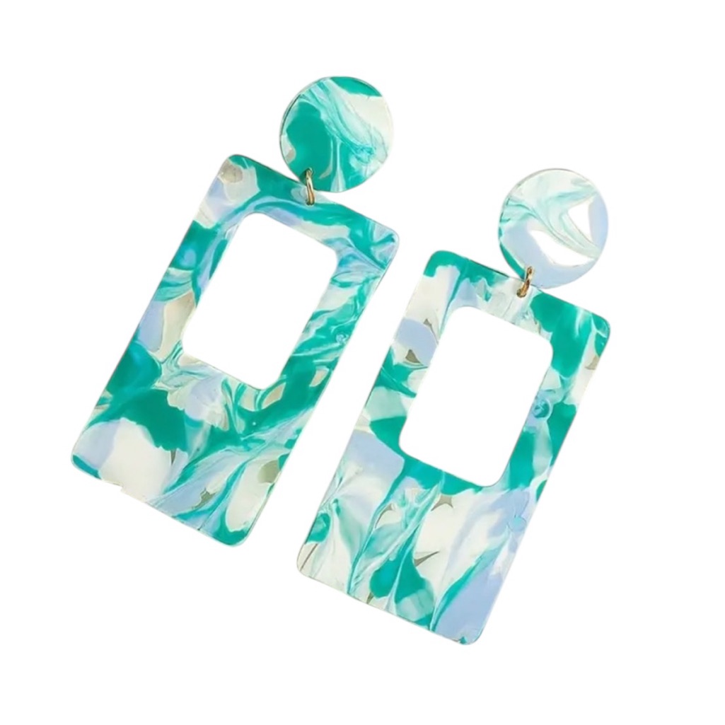 Blue Green Graffiti Acrylic Dangle Earrings